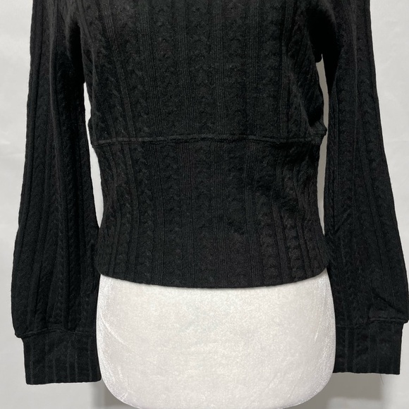 New Band Of The Free Cable Ribbed Knit Mock Neck Sweater Raquel Black Size Large - Picture 4 of 13